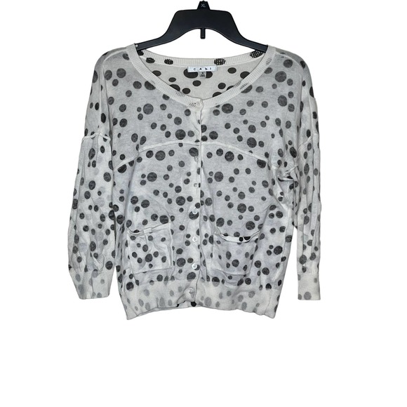 Sweaters - CAbi Dotty Inside Out Spot Cardigan Women Small Cotton Button Front 3/4 Sleeve